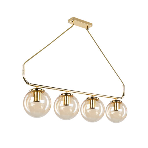 GloboStar® LATTICE 203-0019 Μοντέρνο Φωτιστικό Οροφής Ράγα Πολύφωτο 4 x E27 IP20 Χρυσό Μέταλλο με μελί Γυαλί – Μ78 x Π35 x Υ62cm