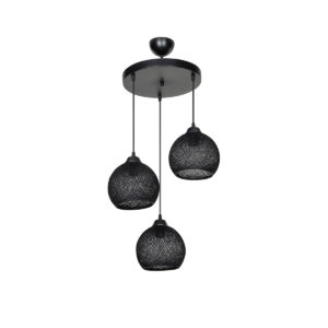 GloboStar® YASAM 203-0022 Vintage Κρεμαστό Φωτιστικό Σχοινί Τρίφωτο 3 x E27 IP20 Μαύρο Σχοινί – Μ35 x Π35 x Υ80cm