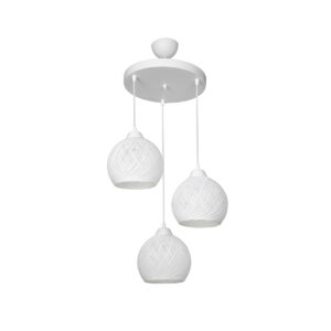 GloboStar® YASAM 203-0023 Vintage Κρεμαστό Φωτιστικό Σχοινί Τρίφωτο 3 x E27 IP20 Λευκό Σχοινί – Μ35 x Π35 x Υ80cm