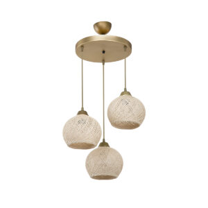 GloboStar® YASAM 203-0024 Vintage Κρεμαστό Φωτιστικό Σχοινί Τρίφωτο 3 x E27 IP20 Μπεζ Σχοινί – Μ35 x Π35 x Υ80cm