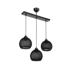 GloboStar® YASAM 203-0026 Vintage Κρεμαστό Φωτιστικό Σχοινί Τρίφωτο 3 x E27 IP20 Μαύρο Σχοινί – Μ55 x Π25 x Υ90cm