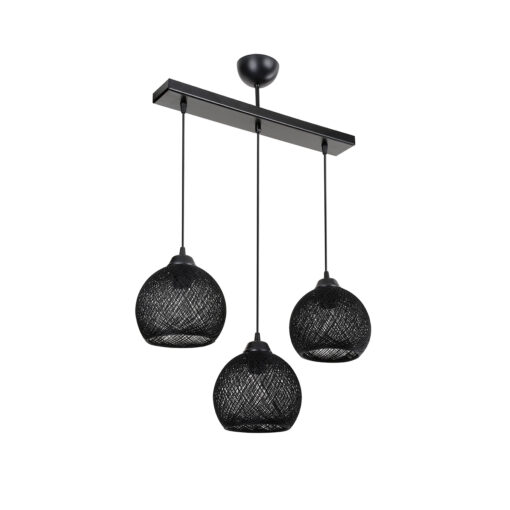 GloboStar® YASAM 203-0026 Vintage Κρεμαστό Φωτιστικό Σχοινί Τρίφωτο 3 x E27 IP20 Μαύρο Σχοινί – Μ55 x Π25 x Υ90cm