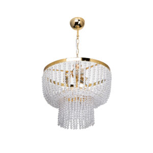 GloboStar® CRYSTAL 203-0028 Κλασικό Κρεμαστό Φωτιστικό Κρύσταλλα Τετράφωτο 4 x E27 IP20 Χρυσό Μέταλλο με Διάφανο Κρύσταλλο – Μ40 x Π44 x Υ73cm