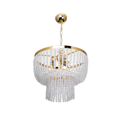 GloboStar® CRYSTAL 203-0028 Κλασικό Κρεμαστό Φωτιστικό Κρύσταλλα Τετράφωτο 4 x E27 IP20 Χρυσό Μέταλλο με Διάφανο Κρύσταλλο – Μ40 x Π44 x Υ73cm