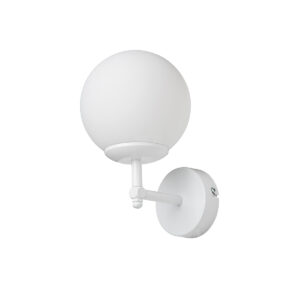 GloboStar® DALPH 203-0030 Vintage Επιτοίχιο Φωτιστικό Απλίκα Μπάλα Μονόφωτο 1 x E27 IP20 Λευκό Μέταλλο με Γαλακτερή Γυάλινη Μπάλα – M15 x Π18 x Υ24.5cm