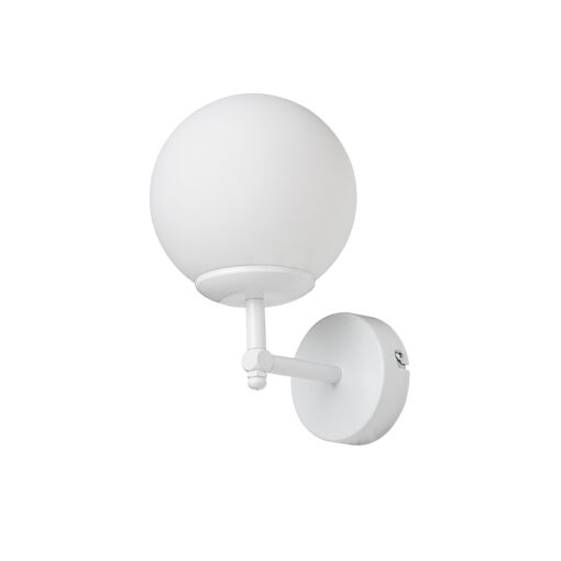 GloboStar® DALPH 203-0030 Vintage Επιτοίχιο Φωτιστικό Απλίκα Μπάλα Μονόφωτο 1 x E27 IP20 Λευκό Μέταλλο με Γαλακτερή Γυάλινη Μπάλα – M15 x Π18 x Υ24.5cm