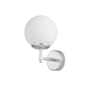 GloboStar® DALPH 203-0031 Vintage Επιτοίχιο Φωτιστικό Απλίκα Μπάλα Μονόφωτο 1 x E27 IP20 Ασημί Μέταλλο με Γαλακτερή Γυάλινη Μπάλα – M15 x Π18 x Υ24.5cm