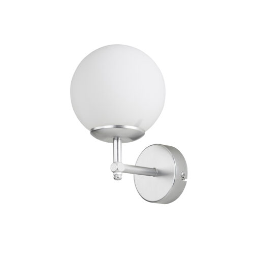 GloboStar® DALPH 203-0031 Vintage Επιτοίχιο Φωτιστικό Απλίκα Μπάλα Μονόφωτο 1 x E27 IP20 Ασημί Μέταλλο με Γαλακτερή Γυάλινη Μπάλα – M15 x Π18 x Υ24.5cm