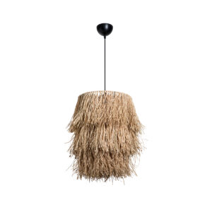 GloboStar® WEG 203-0036 Boho Κρεμαστό Φωτιστικό Καπέλο Μονόφωτο 1 x E27 IP20 Μπέζ Ψάθα – M30 x Π30 x Υ90cm