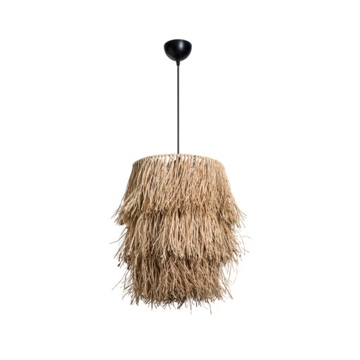 GloboStar® WEG 203-0036 Boho Κρεμαστό Φωτιστικό Καπέλο Μονόφωτο 1 x E27 IP20 Μπέζ Ψάθα – M30 x Π30 x Υ90cm