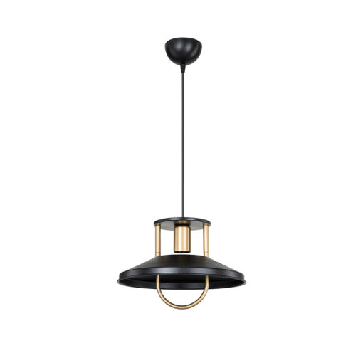 GloboStar® BILLA 203-0042 Vintage Κρεμαστό Φωτιστικό Καμπάνα Μονόφωτο 1 x E27 IP20 Μαύρο με Χρυσό Μέταλλο – M30.5 x Π30.5 x Υ70cm