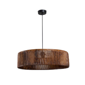 GloboStar® KYCLOS 203-0045 Boho Κρεμαστό Φωτιστικό Καπέλο Μονόφωτο 1 x E27 IP20 Καφέ Rattan – M55 x Π55 x Υ90cm