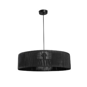 GloboStar® KYCLOS 203-0046 Boho Κρεμαστό Φωτιστικό Καπέλο Μονόφωτο 1 x E27 IP20 Μαύρο Rattan – M55 x Π55 x Υ90cm