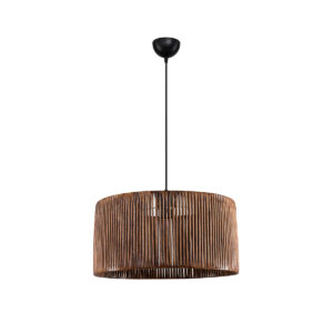 GloboStar® KYCLOS 203-0047 Boho Κρεμαστό Φωτιστικό Καπέλο Μονόφωτο 1 x E27 IP20 Καφέ Rattan – M40 x Π40 x Υ90cm