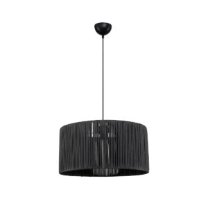 GloboStar® KYCLOS 203-0048 Boho Κρεμαστό Φωτιστικό Καπέλο Μονόφωτο 1 x E27 IP20 Μαύρο Rattan – M40 x Π40 x Υ90cm