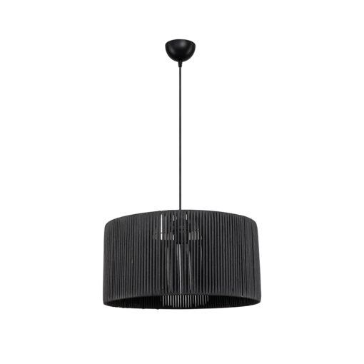 GloboStar® KYCLOS 203-0048 Boho Κρεμαστό Φωτιστικό Καπέλο Μονόφωτο 1 x E27 IP20 Μαύρο Rattan – M40 x Π40 x Υ90cm