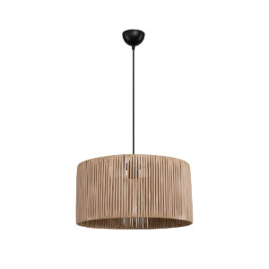 GloboStar® KYCLOS 203-0049 Boho Κρεμαστό Φωτιστικό Καπέλο Μονόφωτο 1 x E27 IP20 Μπεζ Rattan – M40 x Π40 x Υ90cm