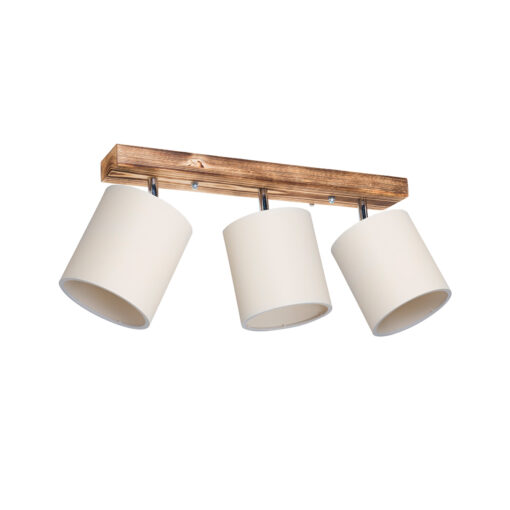 GloboStar® CUP 203-0055 Vintage Φωτιστικό Οροφής Ράγα Τρίφωτο 3 x E27 IP20 Καρυδί Ξύλο με Λευκό Ύφασμα – Μ52 x Π15 x Υ24cm