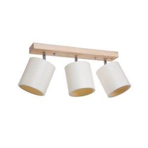 GloboStar® CUP 203-0058 Vintage Φωτιστικό Οροφής Ράγα Τρίφωτο 3 x E27 IP20 Μπέζ Ξύλο με Λευκό Ύφασμα – Μ52 x Π15 x Υ24cm