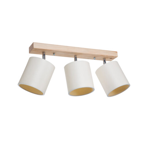 GloboStar® CUP 203-0058 Vintage Φωτιστικό Οροφής Ράγα Τρίφωτο 3 x E27 IP20 Μπέζ Ξύλο με Λευκό Ύφασμα – Μ52 x Π15 x Υ24cm