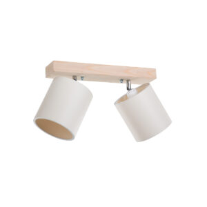 GloboStar® CUP 203-0059 Vintage Φωτιστικό Οροφής Ράγα Δίφωτο 2 x E27 IP20 Μπέζ Ξύλο με Λευκό Ύφασμα – Μ37 x Π15 x Υ24cm