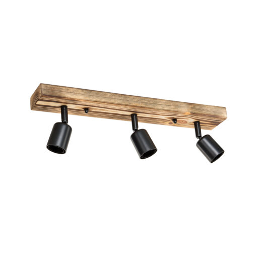 GloboStar® CUP 203-0061 Vintage Φωτιστικό Οροφής Ράγα Τρίφωτο 3 x E27 IP20 Καρυδί Ξύλο με Μαύρο Μέταλλο – Μ50 x Π10 x Υ15cm