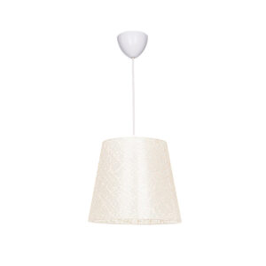 GloboStar® CONEY 203-0071 Μοντέρνο Κρεμαστό Φωτιστικό Καπέλο Μονόφωτο 1 x E27 IP20 Mπεζ Διάτρητο Ύφασμα – Μ26 x Π26 x Υ93cm