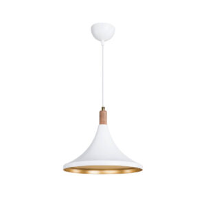 GloboStar® BELFRY 203-0076 Μοντέρνο Κρεμαστό Φωτιστικό Καμπάνα Μονόφωτο 1 x E27 IP20 Λεύκο με Χρυσό Πλαστικό – Μ29.5 x Π29.5 x Υ90cm