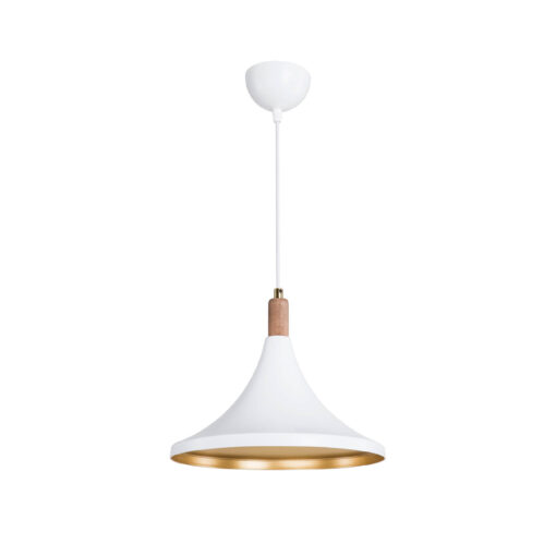 GloboStar® BELFRY 203-0076 Μοντέρνο Κρεμαστό Φωτιστικό Καμπάνα Μονόφωτο 1 x E27 IP20 Λεύκο με Χρυσό Πλαστικό – Μ29.5 x Π29.5 x Υ90cm