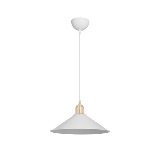 GloboStar® FERRO 203-0083 Μοντέρνο Κρεμαστό Φωτιστικό Καμπάνα Μονόφωτο 1 x E27 IP20 Λευκό με Χρυσό Πλαστικό – Μ30 x Π30 x Υ90cm