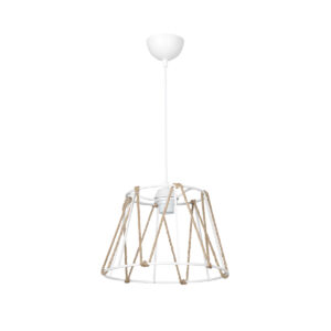 GloboStar® JUTE 203-0091 Μοντέρνο Κρεμαστό Φωτιστικό Σχοινί Μονόφωτο 1 x E27 IP20 Λευκό Μεταλλό με Μπεζ Σχοινί- Μ30 x Π30 x Υ75cm