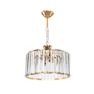 GloboStar® GLAMOROUS 203-0094 Κρύσταλλο Κρεμαστό Φωτιστικό Κρύσταλλα Τρίφωτο 3 x E27 IP20 Χρυσό Μεταλλό με Κρύσταλλο – Μ30 x Π30 x Υ45cm