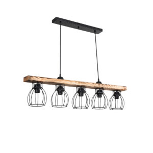 GloboStar® BARISTA 203-0095 Vintage Κρεμαστό Φωτιστικό Ράγα Πολύφωτο 5 x E27 IP20 Μαύρο Μεταλλό με Καρυδί Ξύλο – Μ100 x Π30 x Υ75cm