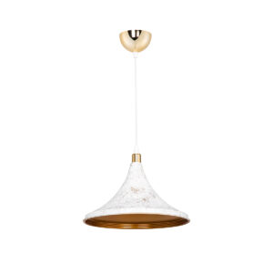 GloboStar® MARBLE 203-0098 Μοντέρνο Κρεμαστό Φωτιστικό Καμπάνα Μονόφωτο 1 x E27 IP20 Λεύκο με Χρυσό Πλαστικό – Μ30 x Π30 x Υ60cm