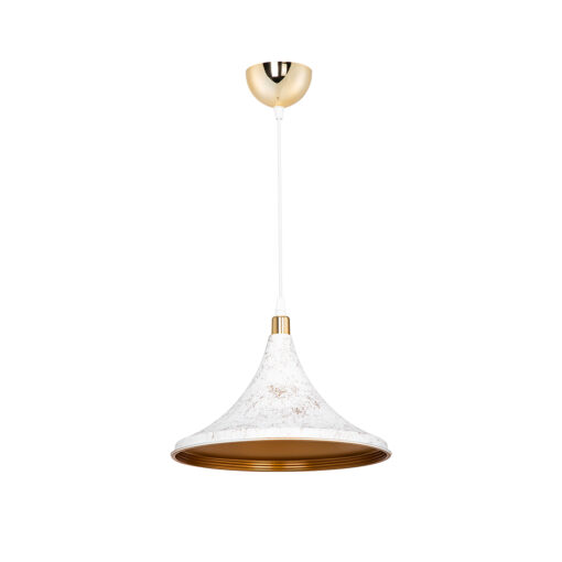 GloboStar® MARBLE 203-0098 Μοντέρνο Κρεμαστό Φωτιστικό Καμπάνα Μονόφωτο 1 x E27 IP20 Λεύκο με Χρυσό Πλαστικό – Μ30 x Π30 x Υ60cm