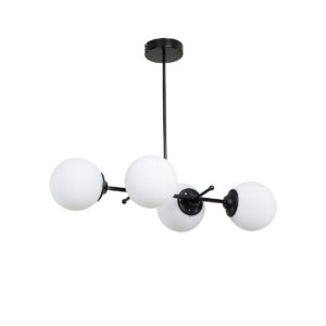 GloboStar® GLOBUS 203-0104 Μοντέρνο Φωτιστικό Οροφής Ράγα Πολύφωτο 4 x E27 IP20 Μαύρο Μέταλλο με Λευκό Γυαλί – Μ70 x Π30 x Υ65cm