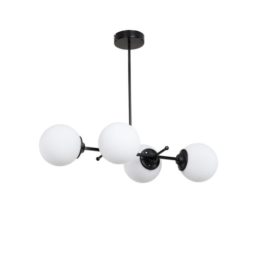 GloboStar® GLOBUS 203-0104 Μοντέρνο Φωτιστικό Οροφής Ράγα Πολύφωτο 4 x E27 IP20 Μαύρο Μέταλλο με Λευκό Γυαλί – Μ70 x Π30 x Υ65cm