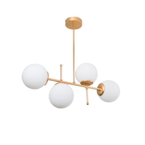 GloboStar® GLOBUS 203-0105 Μοντέρνο Φωτιστικό Οροφής Ράγα Πολύφωτο 4 x E27 IP20 Ροζ Χρυσό Μέταλλο με Λευκό Γυαλί – Μ70 x Π30 x Υ65cm