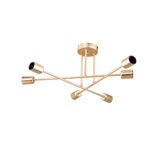 GloboStar® SPIDI 203-0114 Μοντέρνο Φωτιστικό Οροφής Πλέγμα Πολύφωτο 6 x E27 IP20 Ροζ Χρυσό Μέταλλο – Μ61 x Π61 x Υ37cm