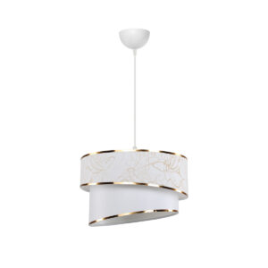 GloboStar® SONIA 203-0117 Μοντέρνο Κρεμαστό Φωτιστικό Καπέλο Μονόφωτο 1 x E27 IP20 Λευκό Ύφασμα με Χρυσή Λεπτομέρεια – Μ30 x Π30 x Υ90 cm