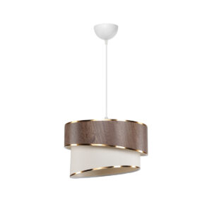 GloboStar® SONIA 203-0119 Μοντέρνο Κρεμαστό Φωτιστικό Καπέλο Μονόφωτο 1 x E27 IP20 Καφέ & Μπεζ Ύφασμα με Χρυσή Λεπτομέρεια – Μ30 x Π30 x Υ90 cm