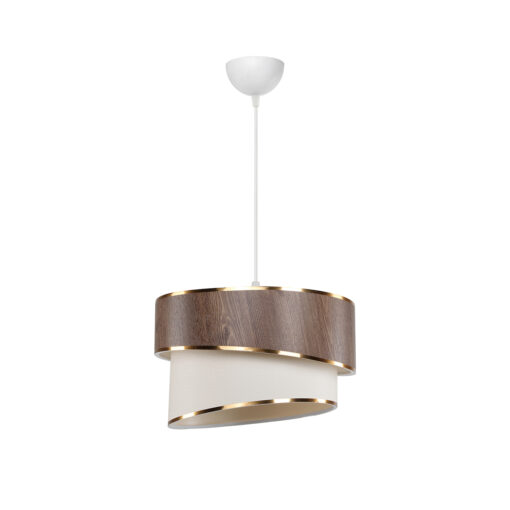 GloboStar® SONIA 203-0119 Μοντέρνο Κρεμαστό Φωτιστικό Καπέλο Μονόφωτο 1 x E27 IP20 Καφέ & Μπεζ Ύφασμα με Χρυσή Λεπτομέρεια – Μ30 x Π30 x Υ90 cm