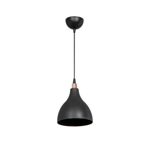 GloboStar® RADE 203-0124 Μοντέρνο Κρεμαστό Φωτιστικό Καμπάνα Μονόφωτο 1 x E27 IP20 Μαύρο με Χρυσό Πλαστικό – Μ17.5 x Π17.5 x Υ56cm