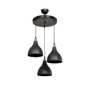 GloboStar® RADE 203-0127 Vintage Κρεμαστό Φωτιστικό Καμπάνα Τρίφωτο 3 x E27 IP20 Μαύρο Πλαστικό – Μ40 x Π40 x Υ80cm