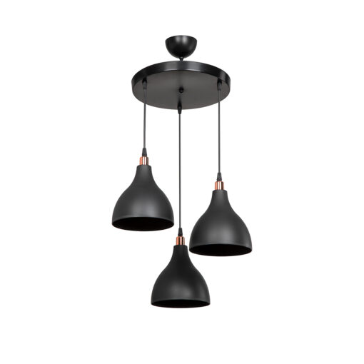 GloboStar® RADE 203-0127 Vintage Κρεμαστό Φωτιστικό Καμπάνα Τρίφωτο 3 x E27 IP20 Μαύρο Πλαστικό – Μ40 x Π40 x Υ80cm