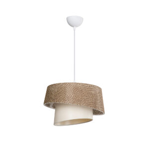 GloboStar® ALINA 203-0129 Μοντέρνο Κρεμαστό Φωτιστικό Καπέλο Μονόφωτο 1 x E27 IP20 Καφέ & Μπεζ Ύφασμα – Μ30 x Π30 x Υ93cm