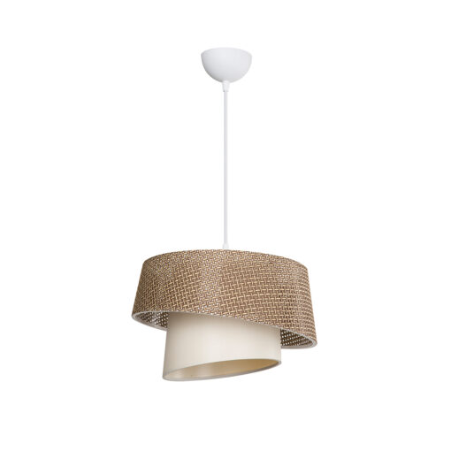 GloboStar® ALINA 203-0129 Μοντέρνο Κρεμαστό Φωτιστικό Καπέλο Μονόφωτο 1 x E27 IP20 Καφέ & Μπεζ Ύφασμα – Μ30 x Π30 x Υ93cm