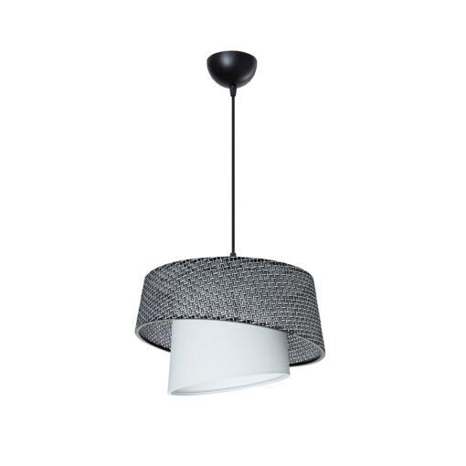 GloboStar® ALINA 203-0130 Μοντέρνο Κρεμαστό Φωτιστικό Καπέλο Μονόφωτο 1 x E27 IP20 Γκρι & Λευκό Ύφασμα – Μ30 x Π30 x Υ93cm