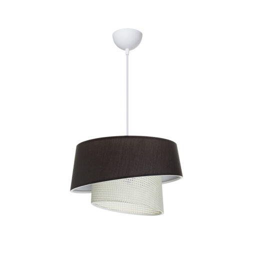 GloboStar® ALINA 203-0131 Μοντέρνο Κρεμαστό Φωτιστικό Καπέλο Μονόφωτο 1 x E27 IP20 Μαύρο & Λευκό Ύφασμα – Μ30 x Π30 x Υ93cm