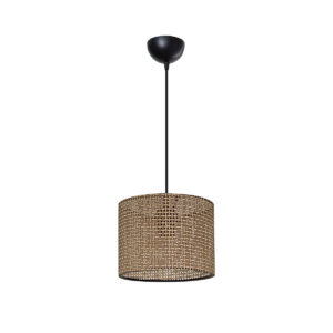 GloboStar® CLAIRIE 203-0132 Μοντέρνο Κρεμαστό Φωτιστικό Καπέλο Μονόφωτο 1 x E27 IP20 Καφέ Ύφασμα – Μ22 x Π22 x Υ93cm